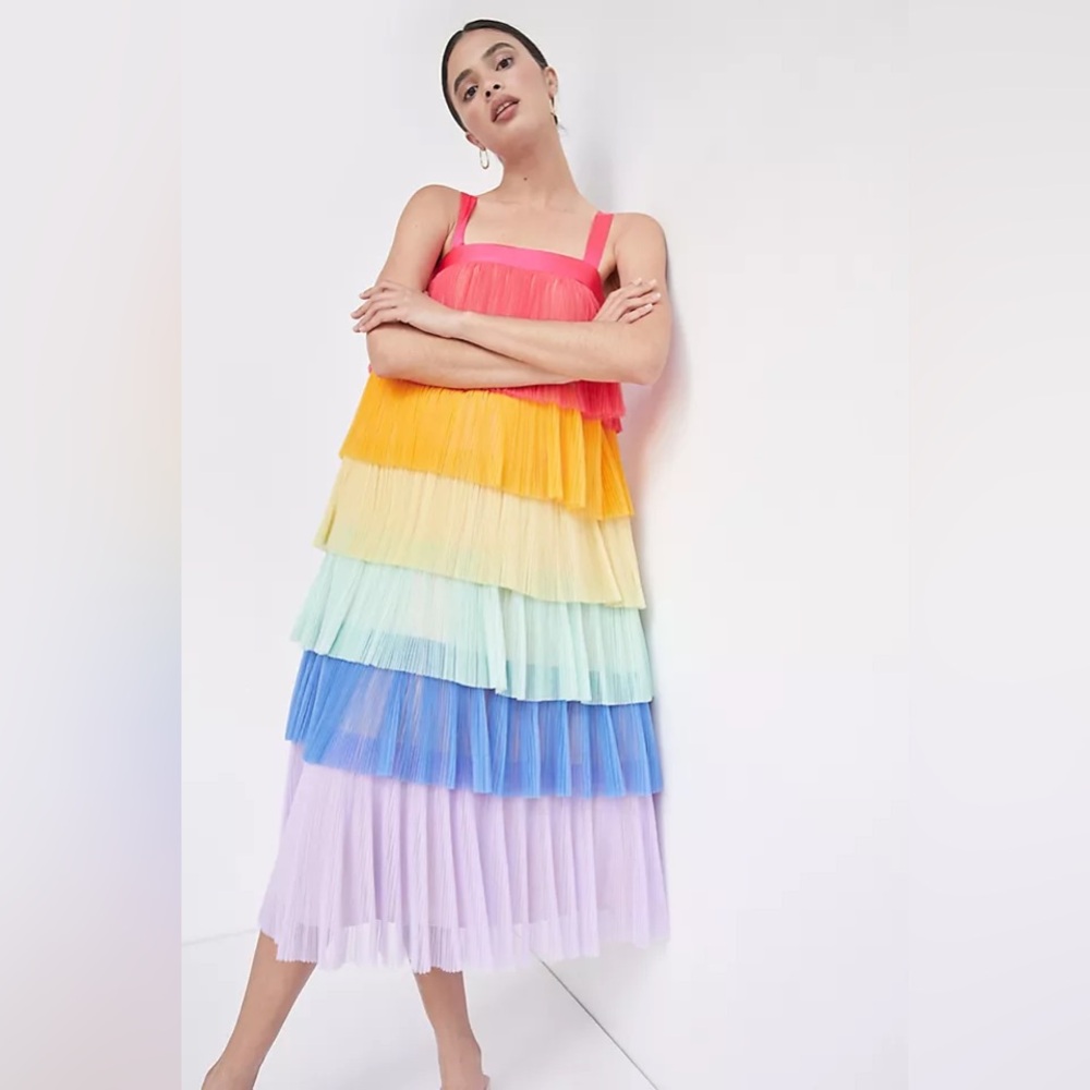 Hutch Anthropologie Midi Rainbow Tulle Dress Size Small